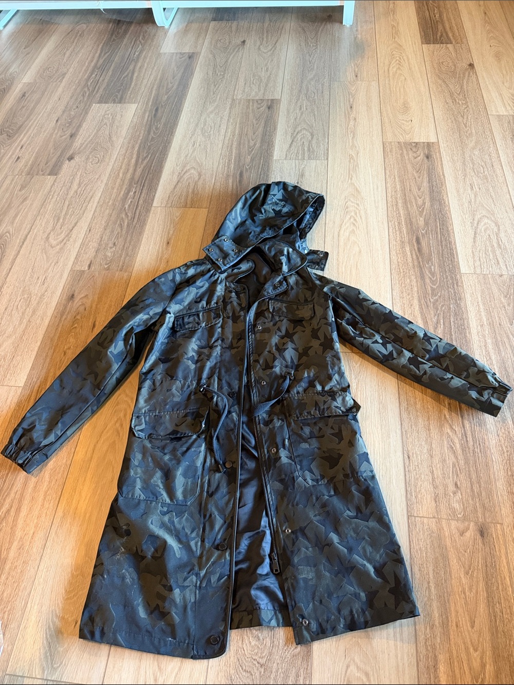Avec Les Filles Black Hooded Camouflage Raincoat